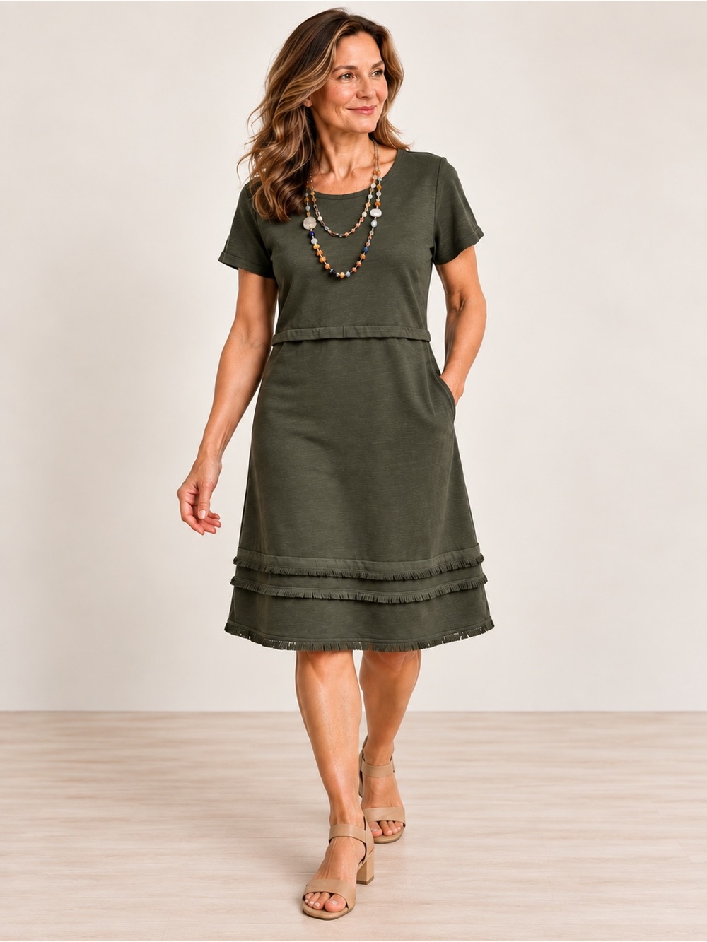 J.Jill Olive Green Fringe Trim Dress – XSP